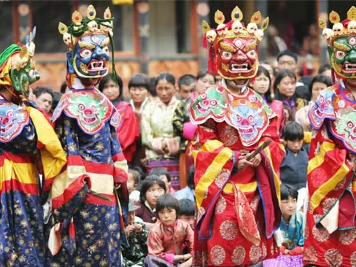 Punakha Tshechu Festival 2026 mask dancers at Punakha Dzong