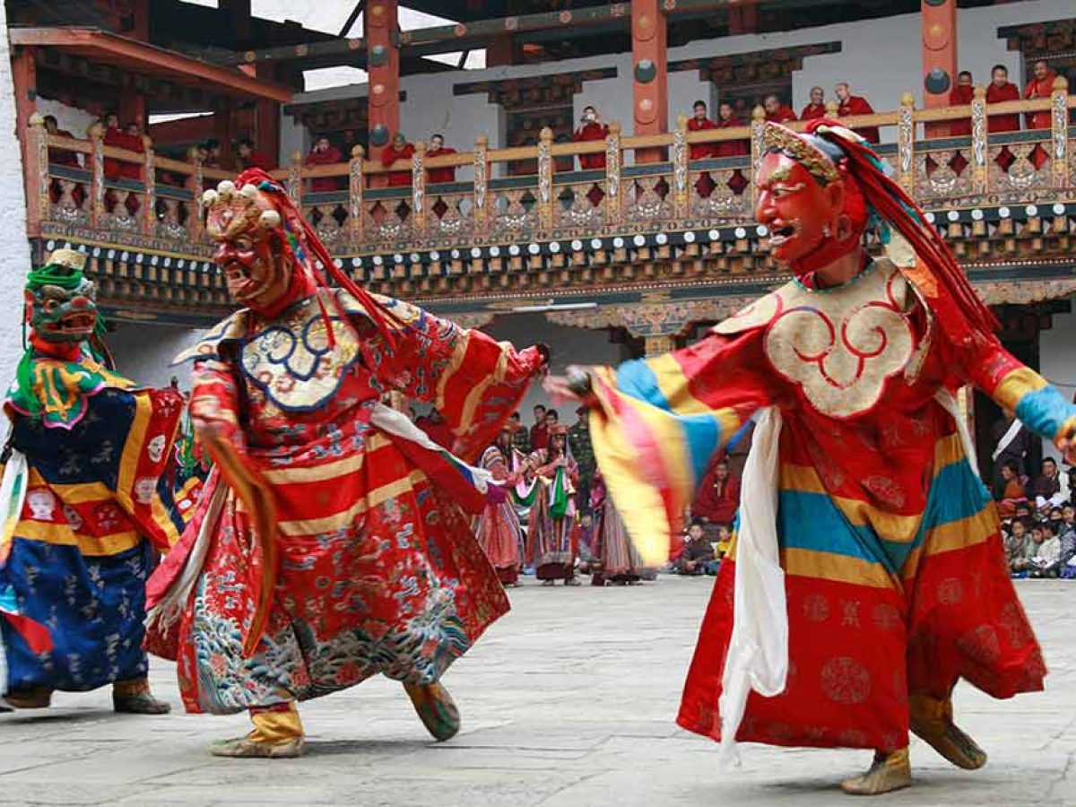 Monks performing traditional cham dance during Domkhar Tshechu Bhutan 2026