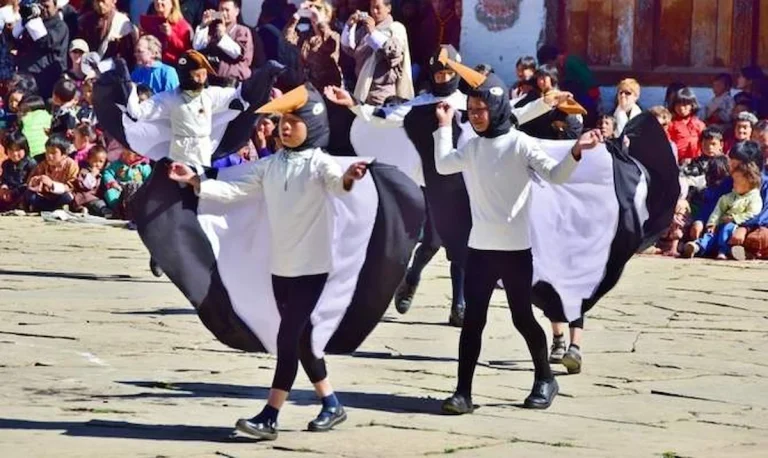 students performing black necked crane festival